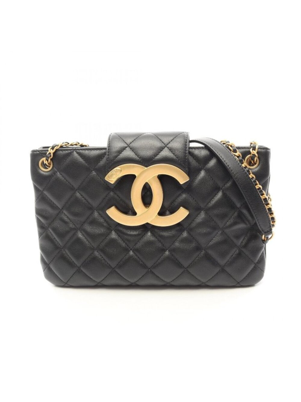 Chanel Shoulder Bag Quilted Flap Black Lambskin Chain
